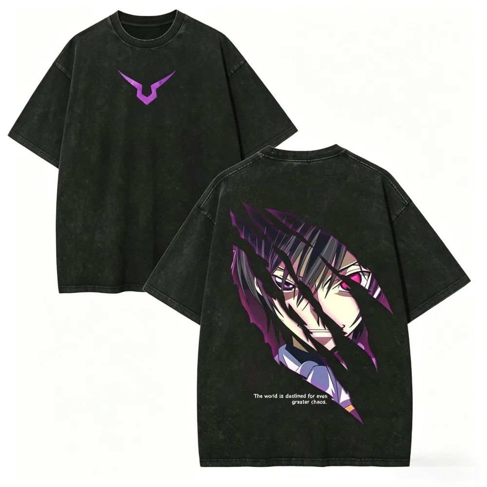 Code Geass Anime T-shirt Vintage Washed Y2K Aesthetic Unisex Oversized Short Sleeve Summer Cotton Retro Streetwear 2026 Hot Sale