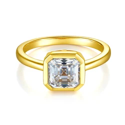 2.0ct Moissanite Wedding Ring for Women 7x7MM Laboratory Crafted Diamond S925 Silver Plated Gold Jewelry with Certificate