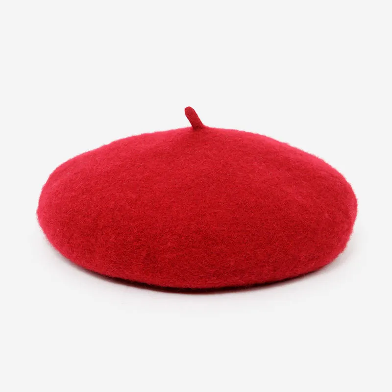 Red wool beret French artist style warm winter beanie retro solid color beret Korean women wool beret