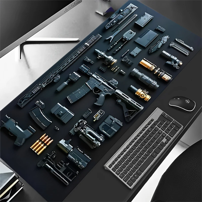 

Коврик для мыши с аксессуарами для пистолета, расширенный игровой коврик для мыши, противоскользящая резиновая основа с прошитыми краями, моющийся большой коврик для клавиатуры XXL для офиса