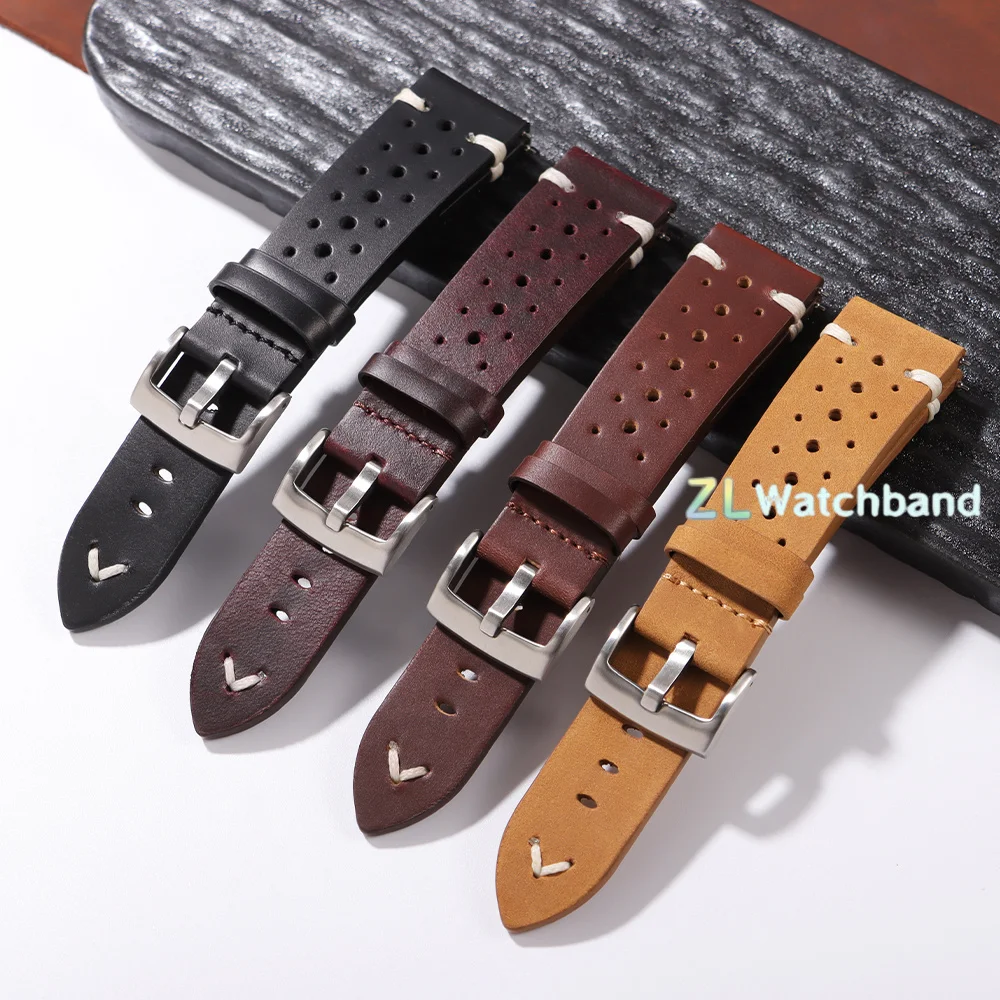 Premium Genuine Leather Strap Quick Release Oil Wax Discoloration Cowhide Leather Watchband 20mm 22mm Business Men Women Straps