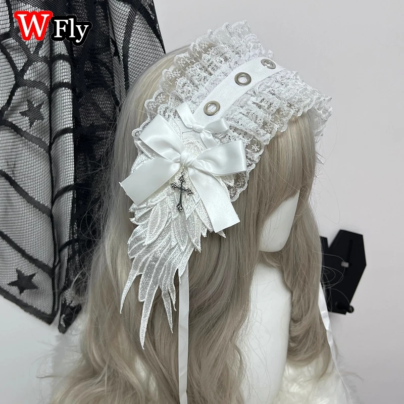 Women's Harajuku Steampunk Y2K Wing Headwear Bow Headband Lolita Gothic Dark Angel Headwear and Hair Accessories