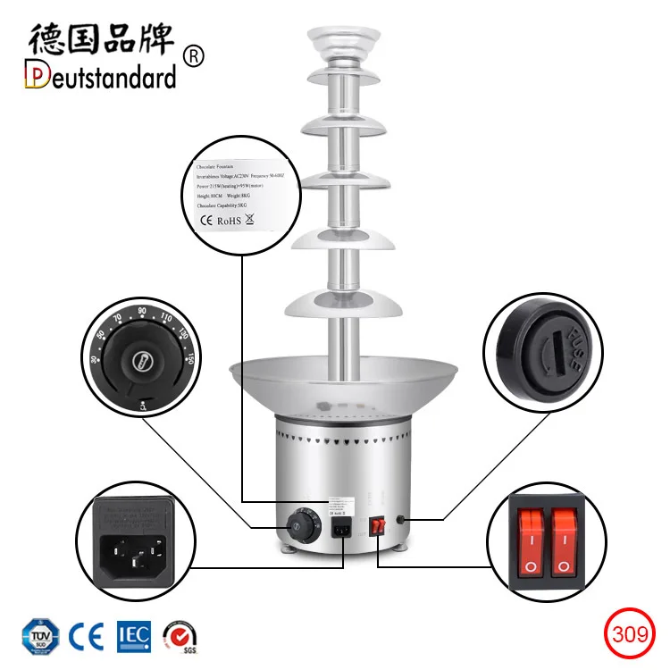 fountain machine, six-layer chocolate melting tower, heated chocolate waterfall machine, chocolate sauce display machine