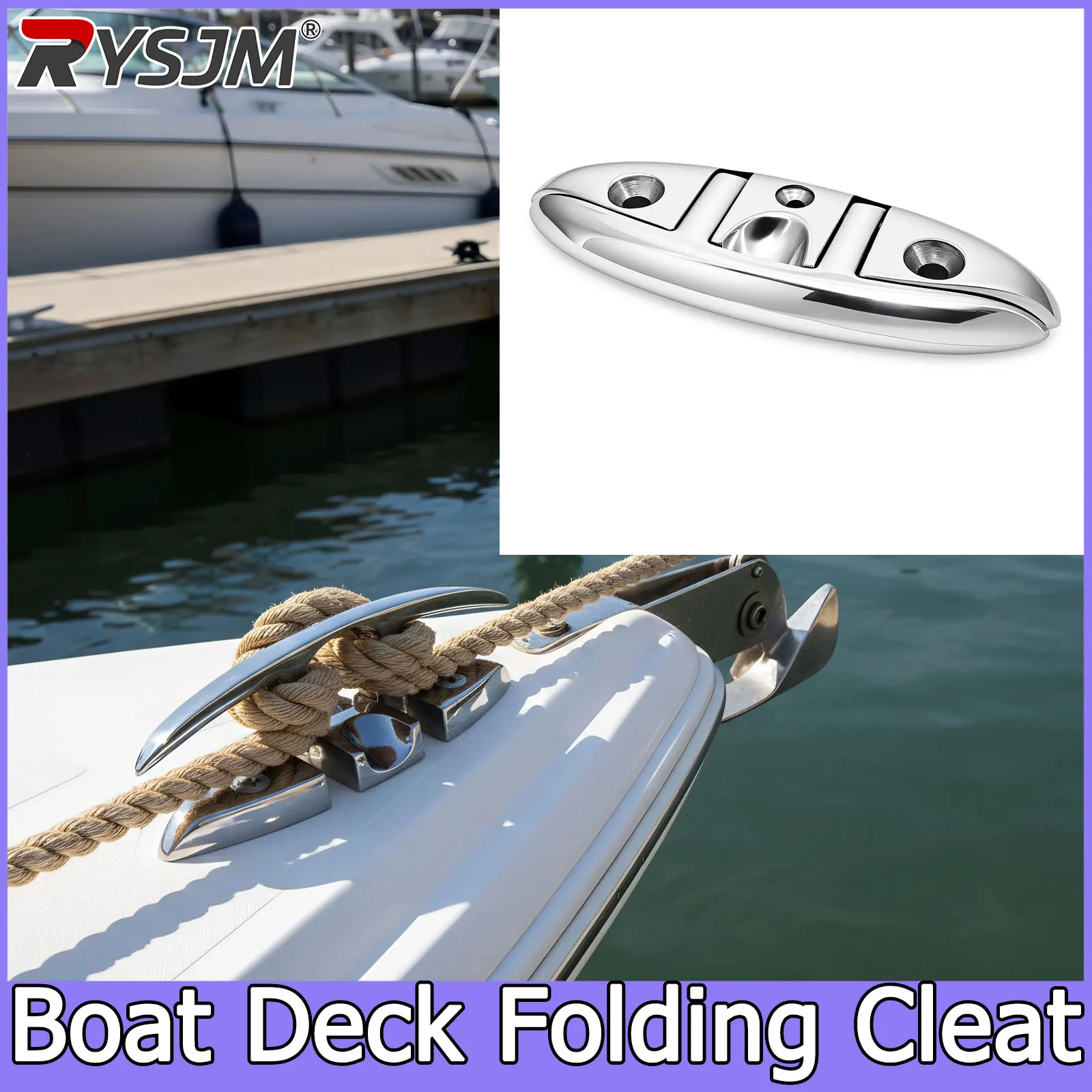 

6inch Boat Deck Folding Cleat Portable 1/2/3/4 pcs Removable Pre-drilled Mirror Polished Glossy Canoe Mooring Cleats Parts