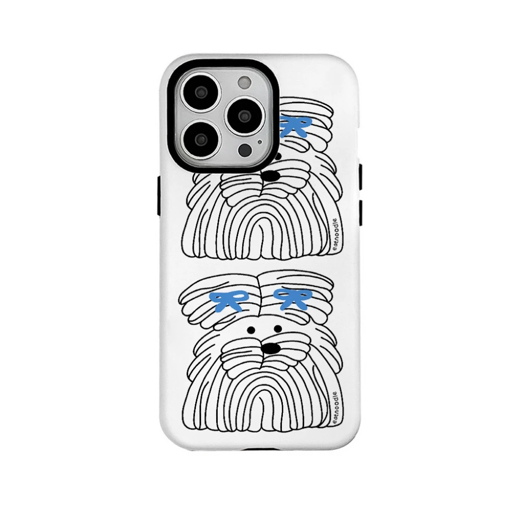 Blue Noodles Dog White Cartoon Phone Case for IPHONE 16 15PRO MAX 14 13 12 11 SE XR Acrylic TPU Two in One Magnetic Phone Cases