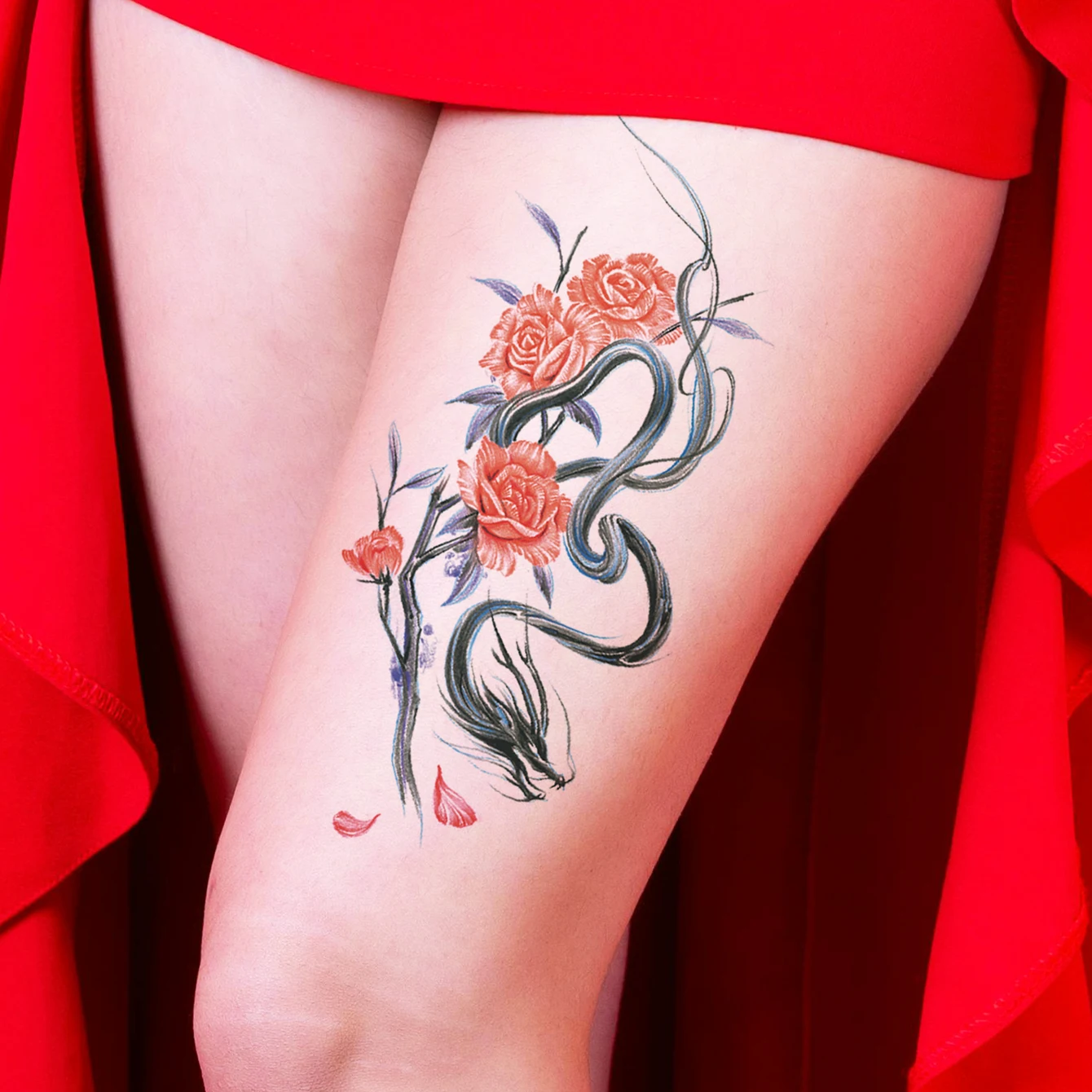 Waterproof Temporary Tattoo Sticker Plum Blossom Dragon Flower Arm Back Thighs Fake Tatto Flash Tatoo Tato for Girl Women Men