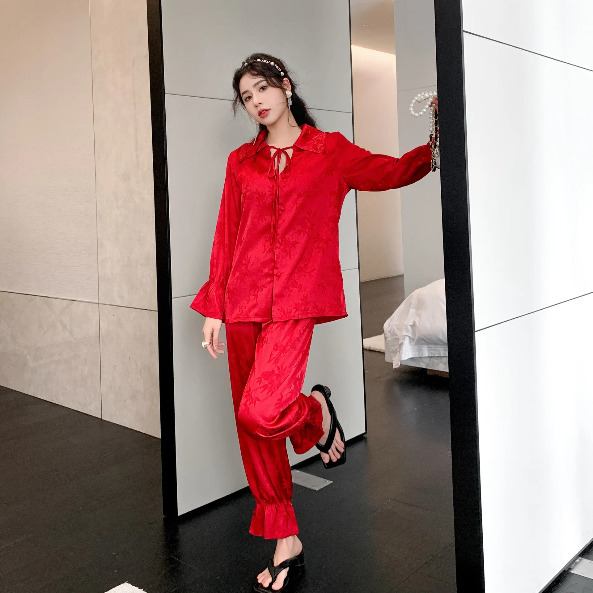 

New Arrived Pajama Short Sleeve Satin Pijama Mujer Femme Loose Nightwear Suit Female Casual Homewear 2PCS Pajama Set For Women
