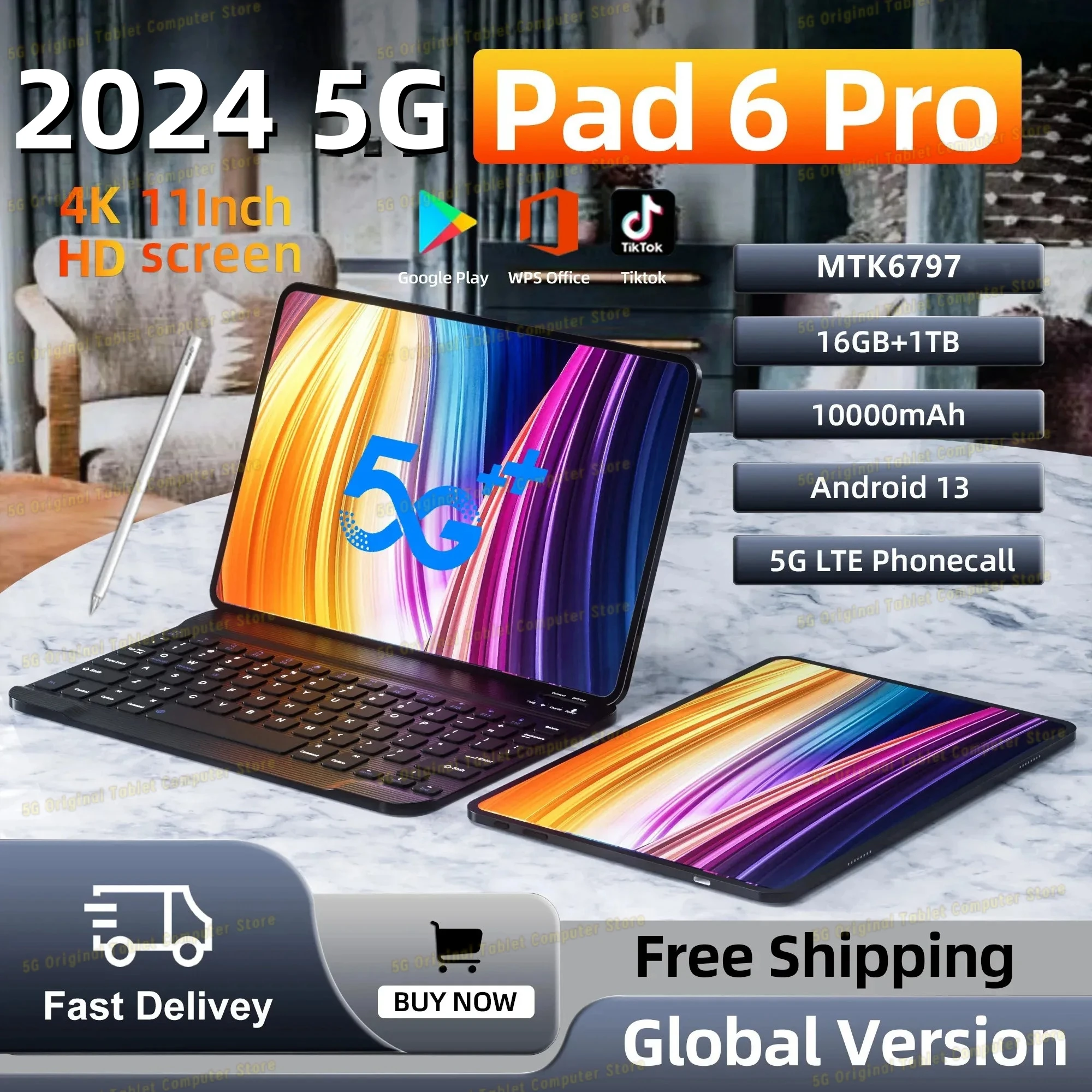 

2024 Original Global Version Pad 6 PRO Tablet Android 13 16GB 1T 11 Inch 10000mAh 5G Dual SIM Phone Call GPS WiFi WPS Tablet