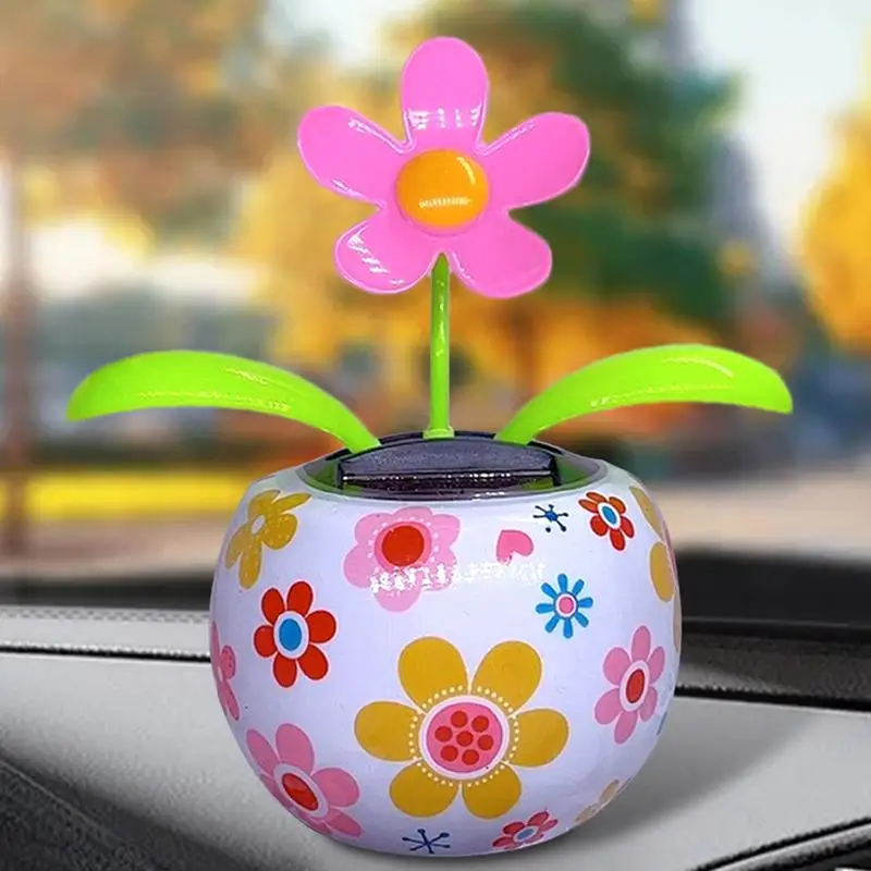 Solar Powered Car Shaking Ornament Auto Dashboard Flower Bobbleheads Cute Shaking Flower Ornament Novelty Auto Accessories