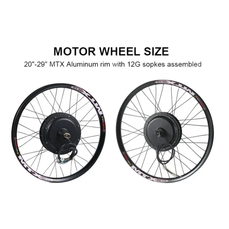 Mountain Bike Hub Motor Kit 48V 52V 1500W 2000W Rear Wheel,20-29 Inch Gearless Brushless 50N.m SW900 LCD 50-65km/h E-Bike
