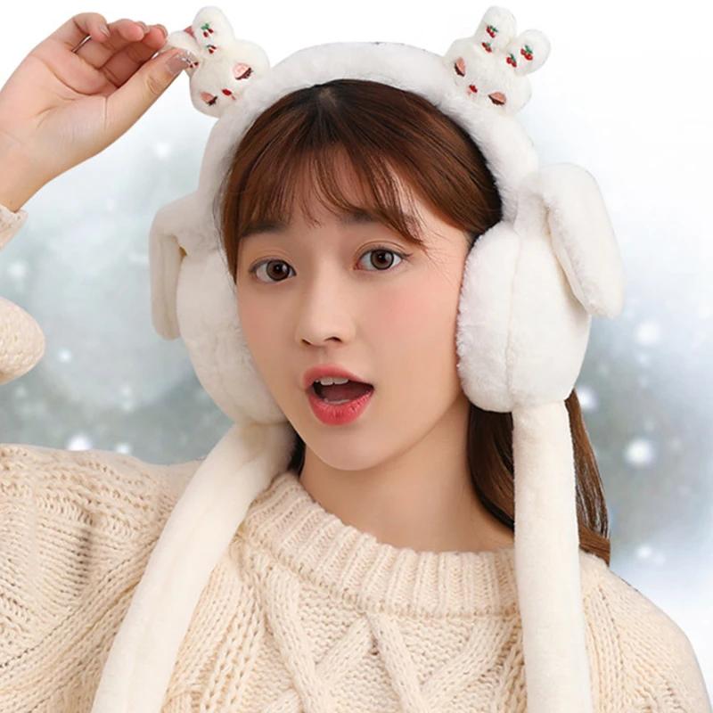 1 buah penutup telinga lembut earmuff beruang kartun penutup telinga musim dingin lipat Earflap penutup telinga kelinci penutup telinga gadis musim dingin tetap hangat