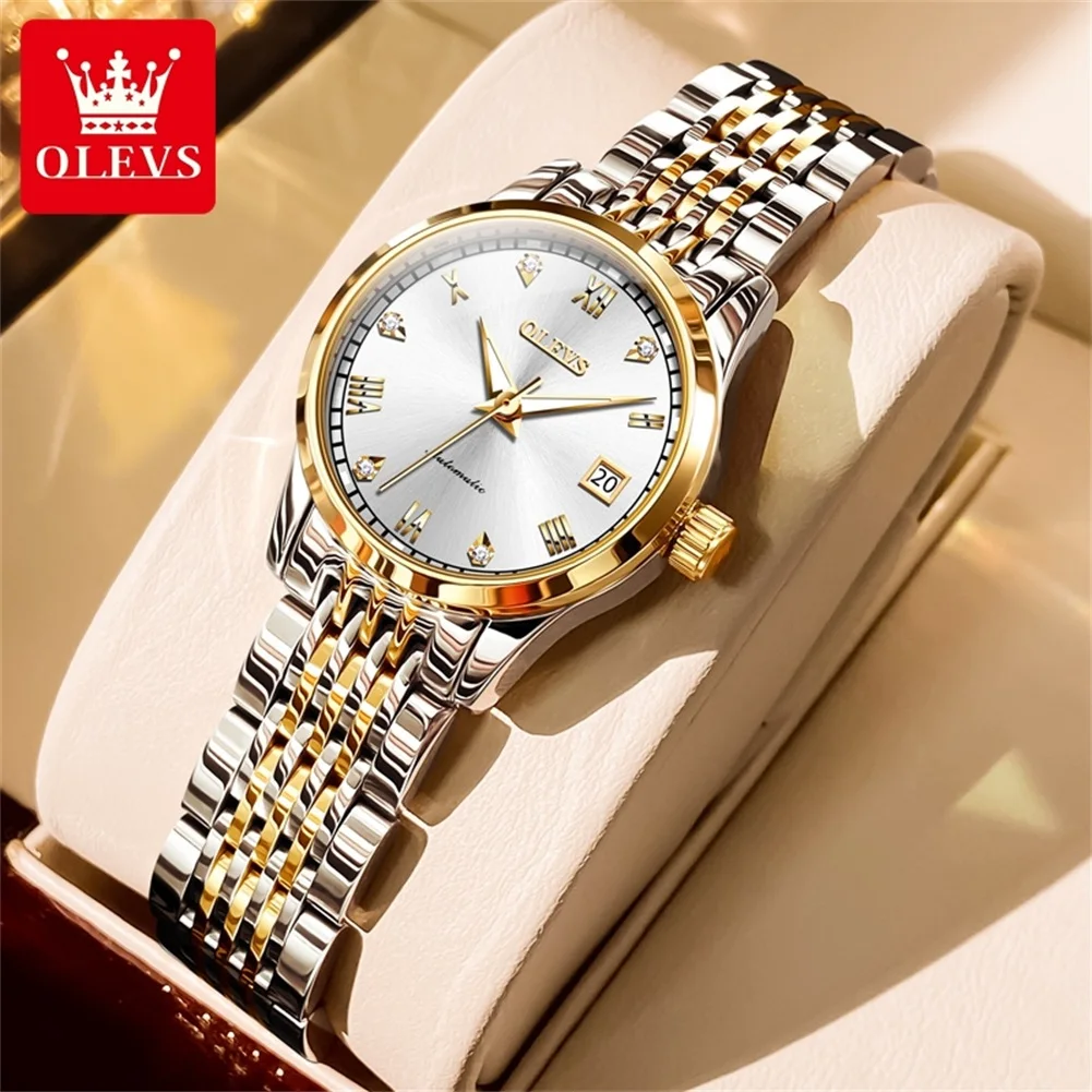 

OLEVS 6602 NEW Women's Watches Original Switz Movement Mechanical Wristwatch Clock Dual Calendar Luxury Waterproof Ladies Watch