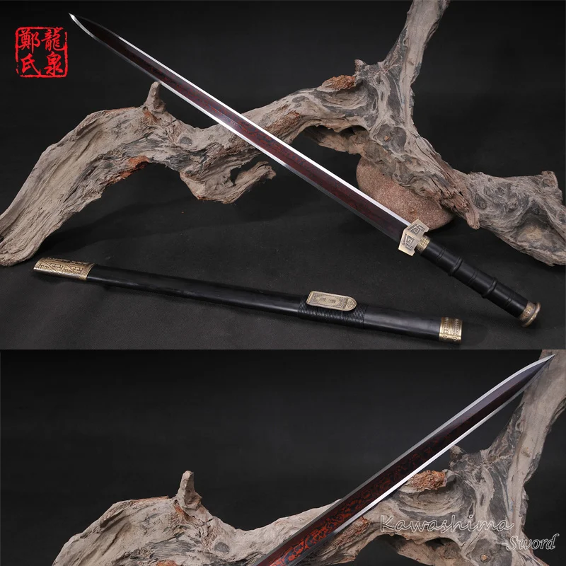 Chinese Swords,Chinese Jian,Double Edged Cold Steel Straight Short Sword, Qin Dynastical Metal Craft Collectible Ebony Wood