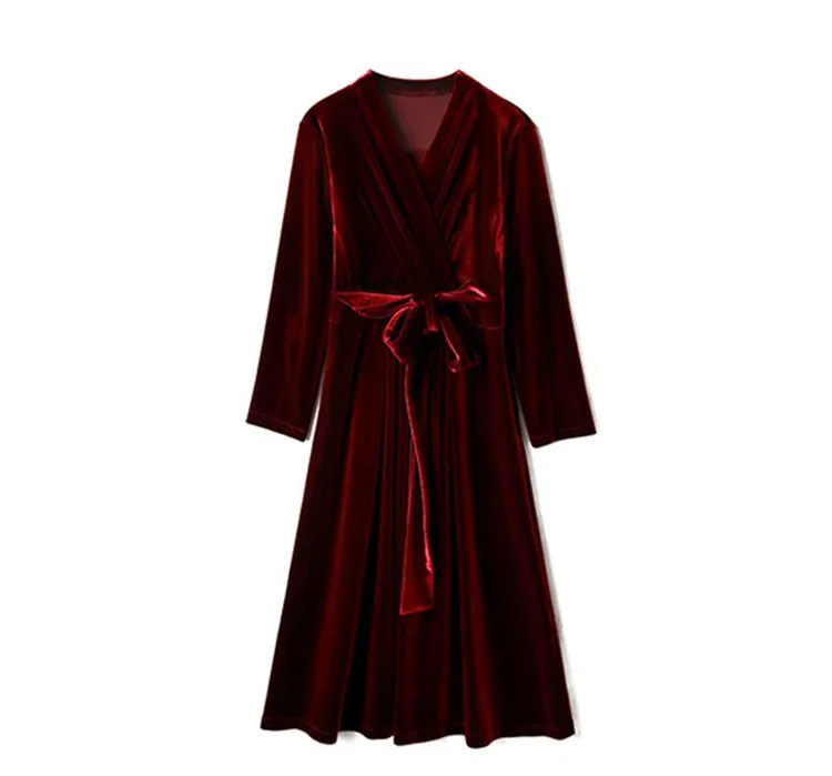 Brand Vintage velour dress 2023 Spring sexy Vneck party dress Ukraine office lady elegant Autunm velvet dress