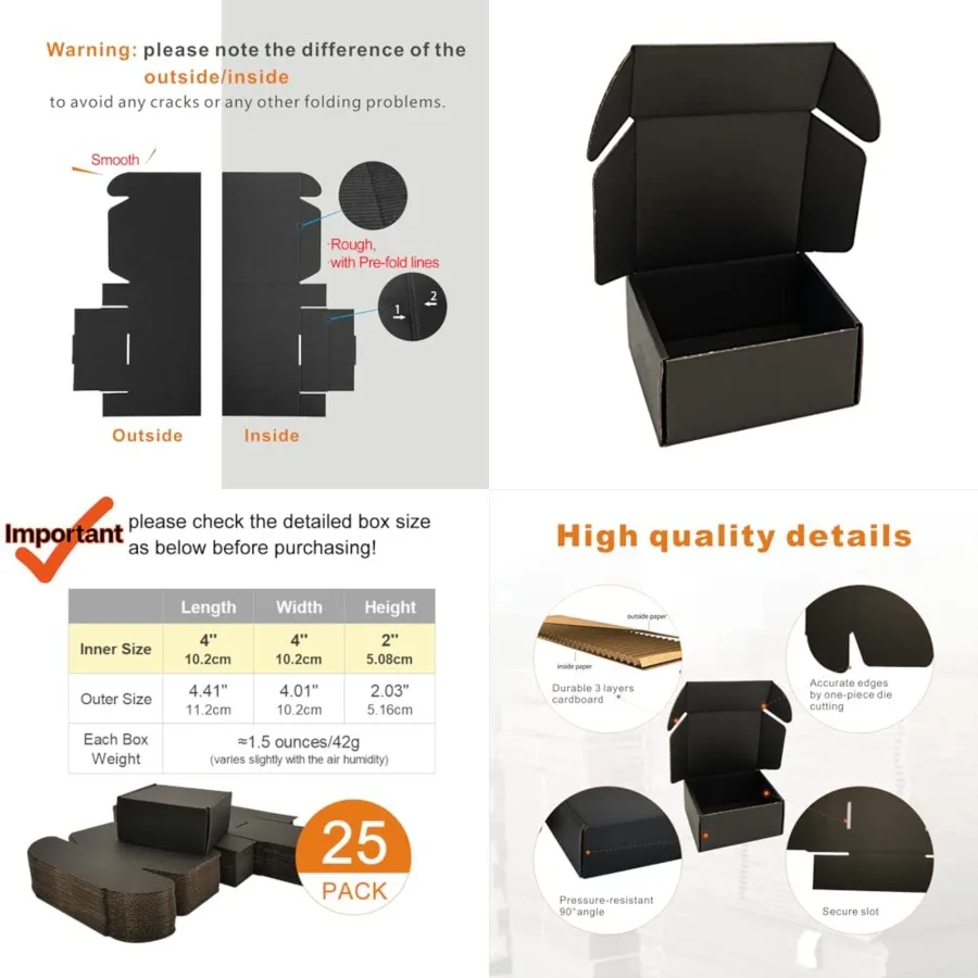 

Small Shipping Boxes 25 Pack, Black Corrugated Cardboard Mailers for Small Business CM442B25