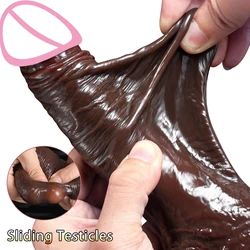 Realistic Sliding Foreskin Testicle Dildo Adult Sex Toy for Women Soft Silicone Vaginal Masturbators Penis Big Suction Cup Dick