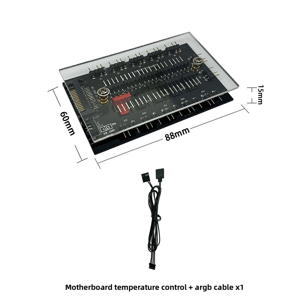 For ARGB For PWM Fan Hub 10 Way For Splitter 5V 3Pin 4Pin Controller With For SATA Power For Case Cooling System Magnetic Base