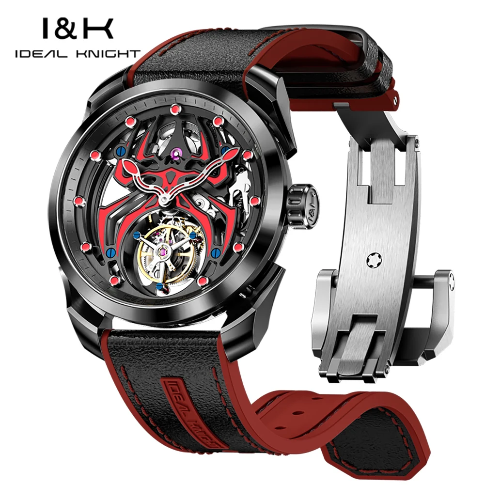 IDEAL KNIGHT Real Tourbillon Man Watch High-Grade Hollowed Luminous Spider Pattern Top Luxury Men's Mechanical Wristwatches 6802
