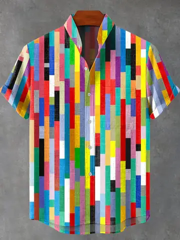 New Men's Linen Short Sleeve Shirt 3D Art Cat Printed Casual Short Sleeve Shirt Mesh Printed Shirt New Series