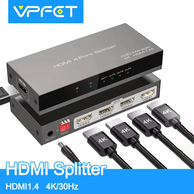 

Разветвитель HDMI 4K/60 Гц, выход 1 в 4 с управлением EDID для презентаций в классе выставки, игровой 4-полосный разветвитель HDMI, 4 порта