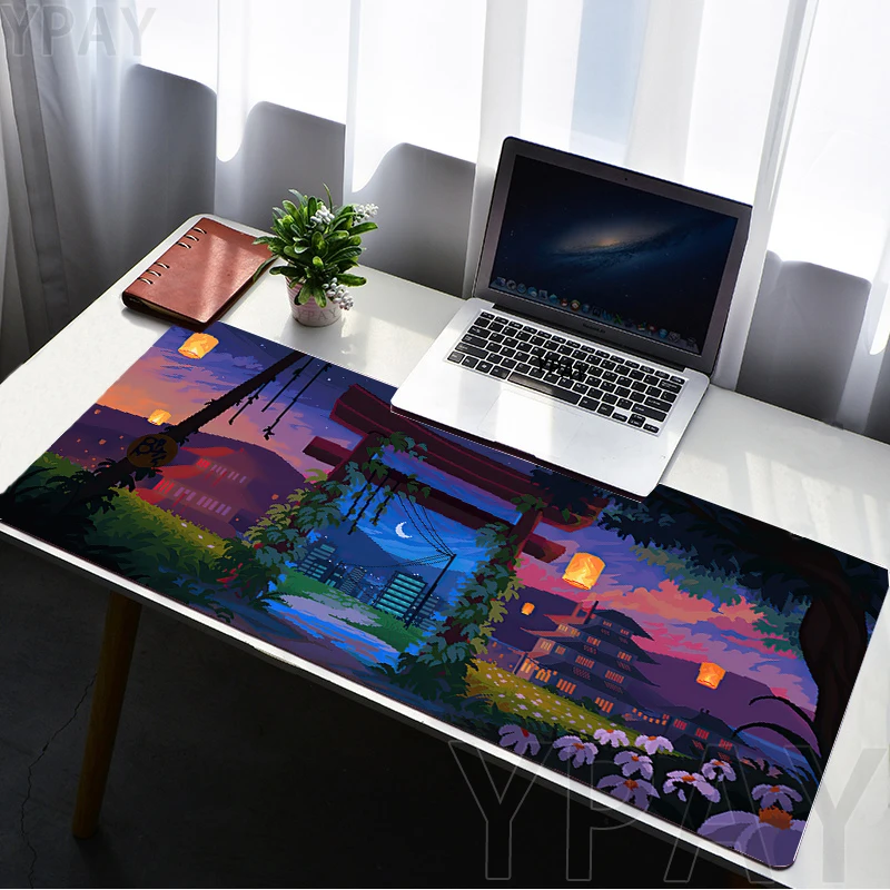 Pixel Mouse Pad Japan Street Large Gamer Mousepad Keyboard Mat Office Mouse Mats Rubber Slipamt Deskpad XXL Table Mat