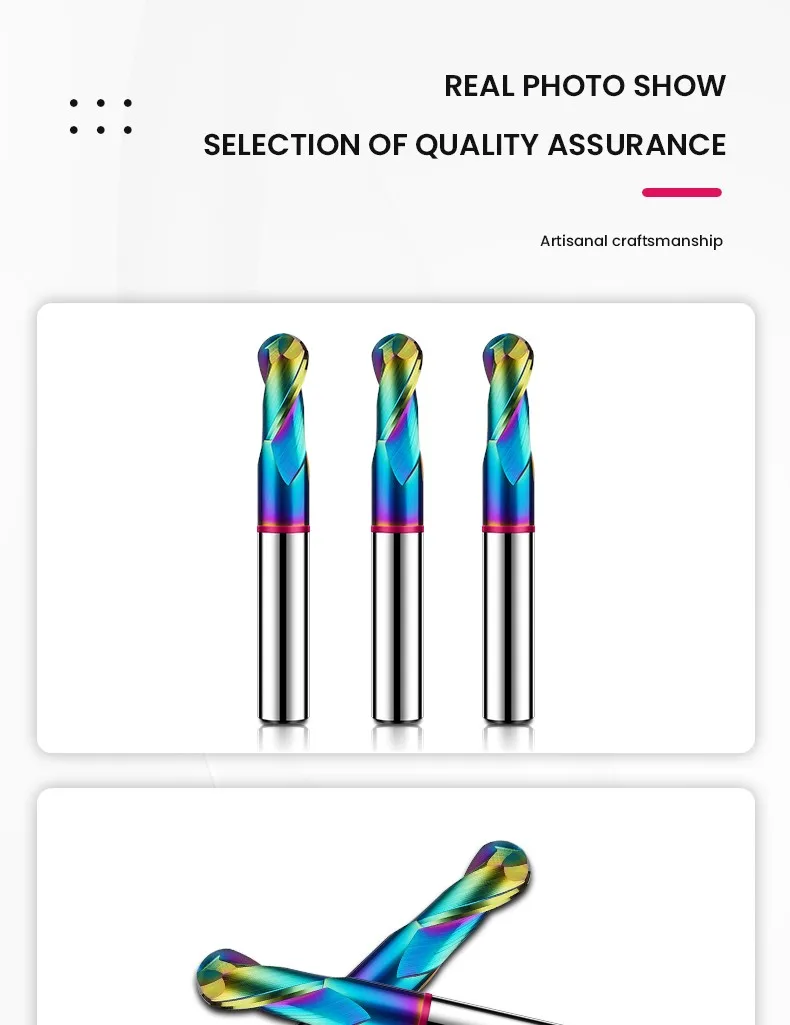 AZZKOR 2-Schneiden-Fräser mit farbiger Beschichtung aus Wolframstahl-Karbid für Aluminium, Kugelkopf-Fräser, CNC-Bearbeitung, Fräswerkzeug TGP-HRC60 – Detail 17
