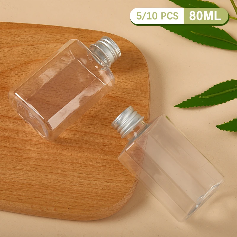 5/10pcs 80ml Empty Bottle Clear PET With Aluminum Screw Cap And Plug Cosmetic Container Travel Portable Lotion Cream Clear Tube