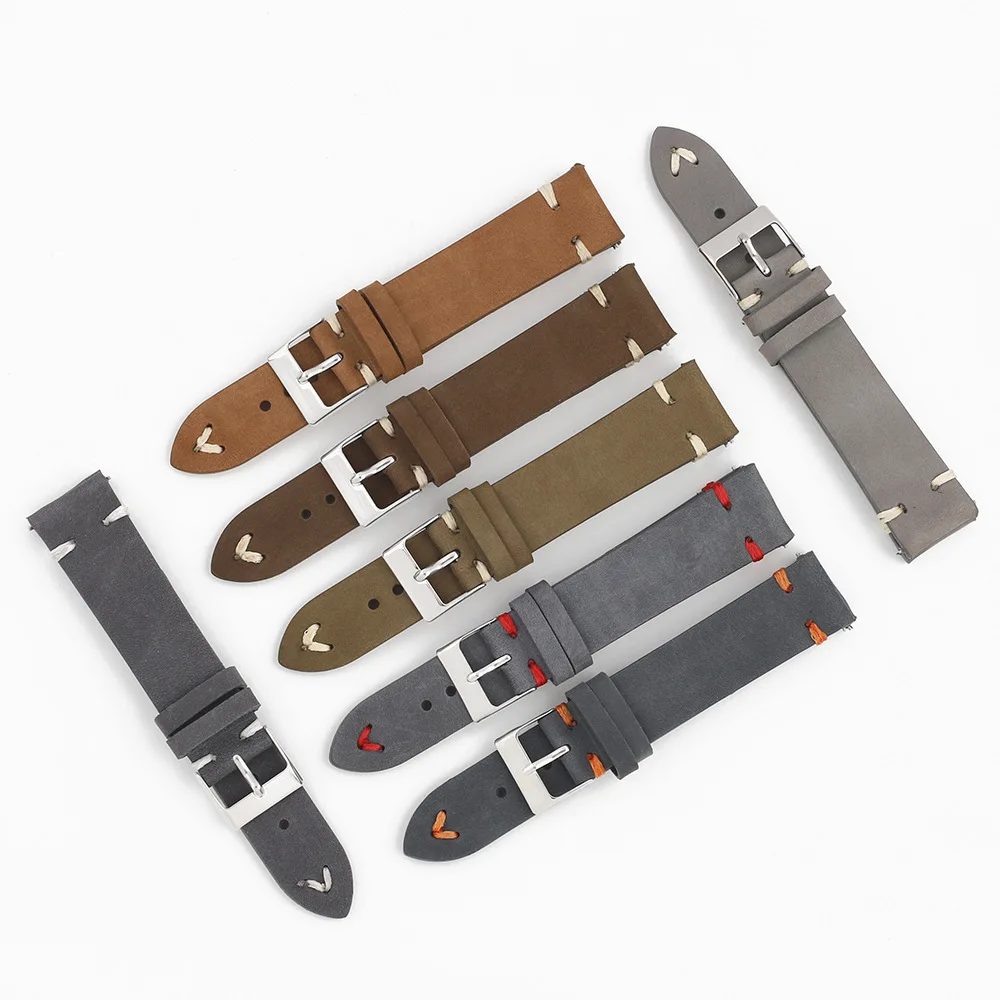 

Винтажный ремешок для часов из нубука 18 мм, 19 мм, 20 мм, 21 мм, 22 мм, быстросъемный ремешок для часов ручной работы, сменные аксессуары для часов