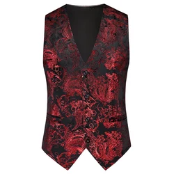 Chaleco sin mangas Steampunk dorado para hombre, chaleco de una sola botonadura con cuello en V, dorado, plateado, rojo, negocios, boda, fiesta, 5xl