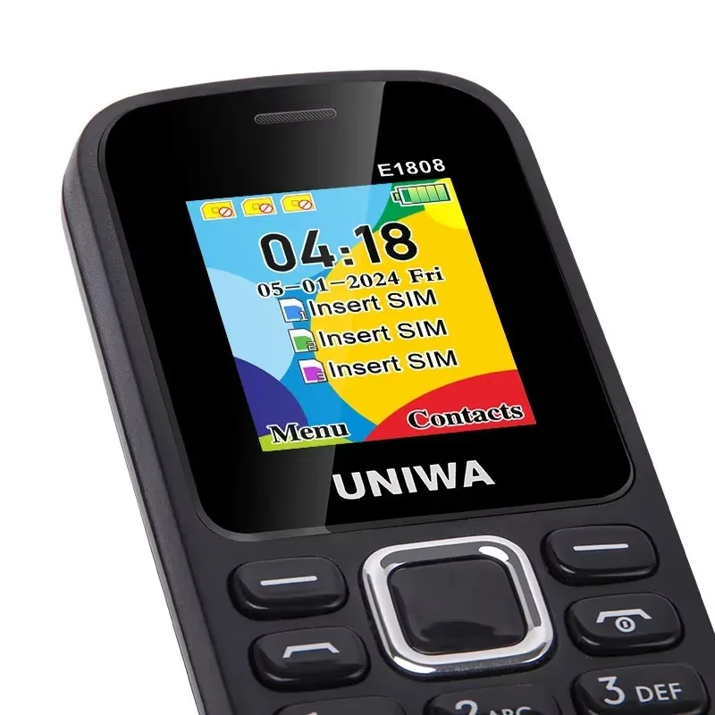 UNIWA E1808 Fitur Ponsel 3 Kartu SIM 3 Senter Radio Nirkabel Siaga Volume Tinggi untuk Ponsel Keypad 2G Tua