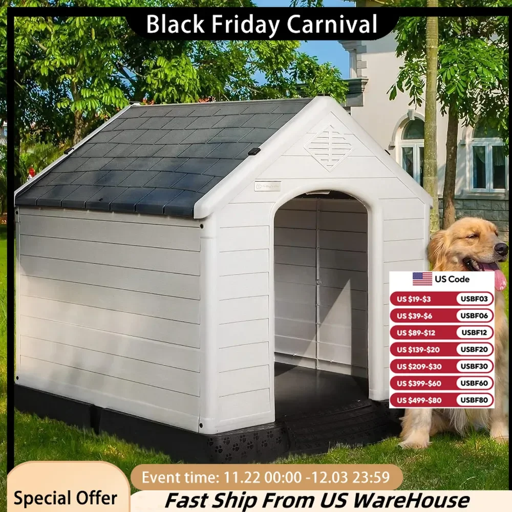 

Waterproof Plastic Dog House, Outdoor and Indoor,Durable Dogs House for Small Medium and Large Dogs, Elevated Floor