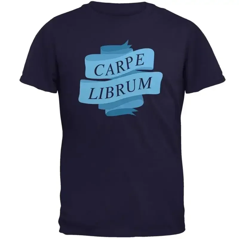 Carpe Librum Seize the Book Banner Navy Adult T Shirt