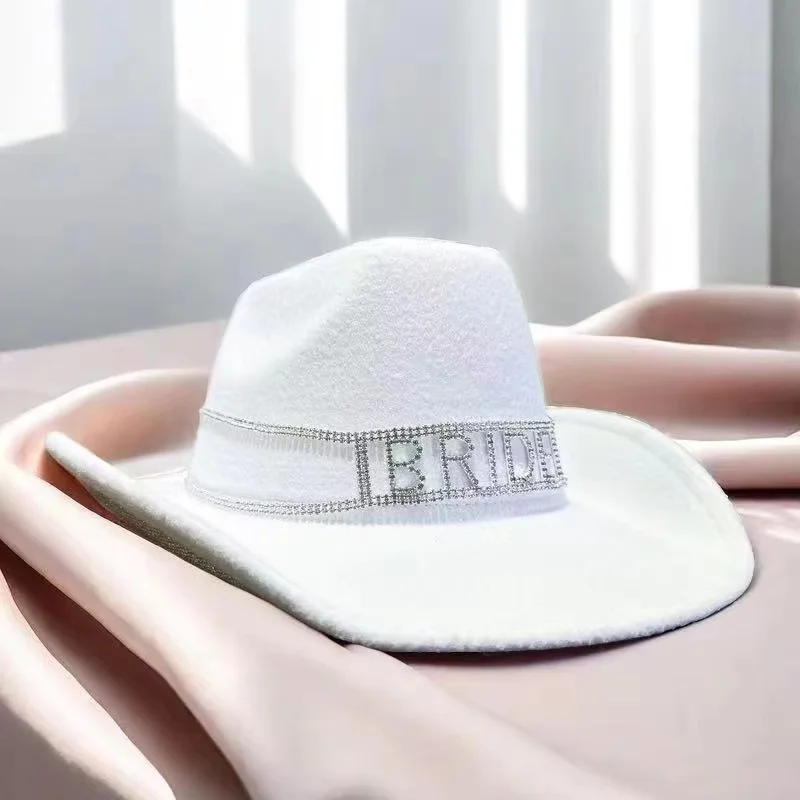 HongLuan Sombrero de disfraz con purpurina Sombreros de vaquero y adultos con diamantes de imitación para mujer, accesorios femeninos de cosplay de vaquero y gorra de vaquera
