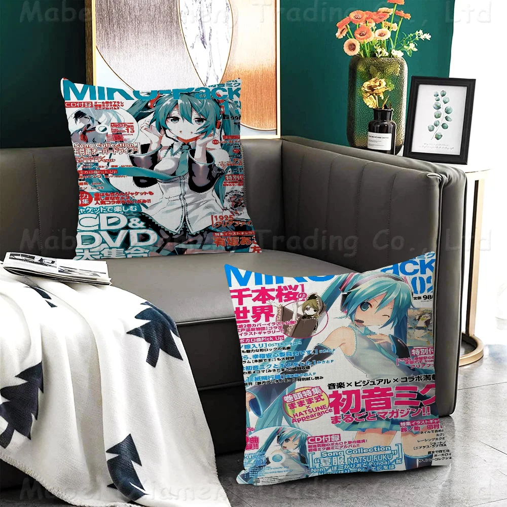 Anime H-Hatsunes M-MikU Cushion Cover Car Throw Pillow Case For Sofa Car Christmas Gift 40x40cm 45x45cm