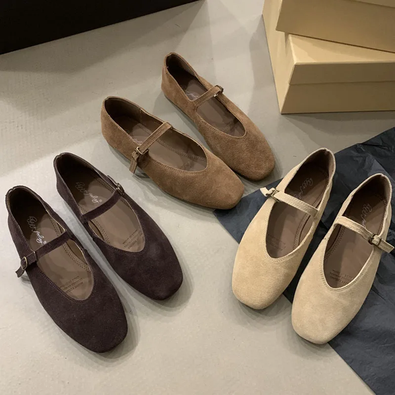 2024 Autumn Brown Women Flat Shoes Fashion Round Toe Ladie Ballerinas Shoes Soft Flat Heel Outdoor Casual Mary Jane Shoes