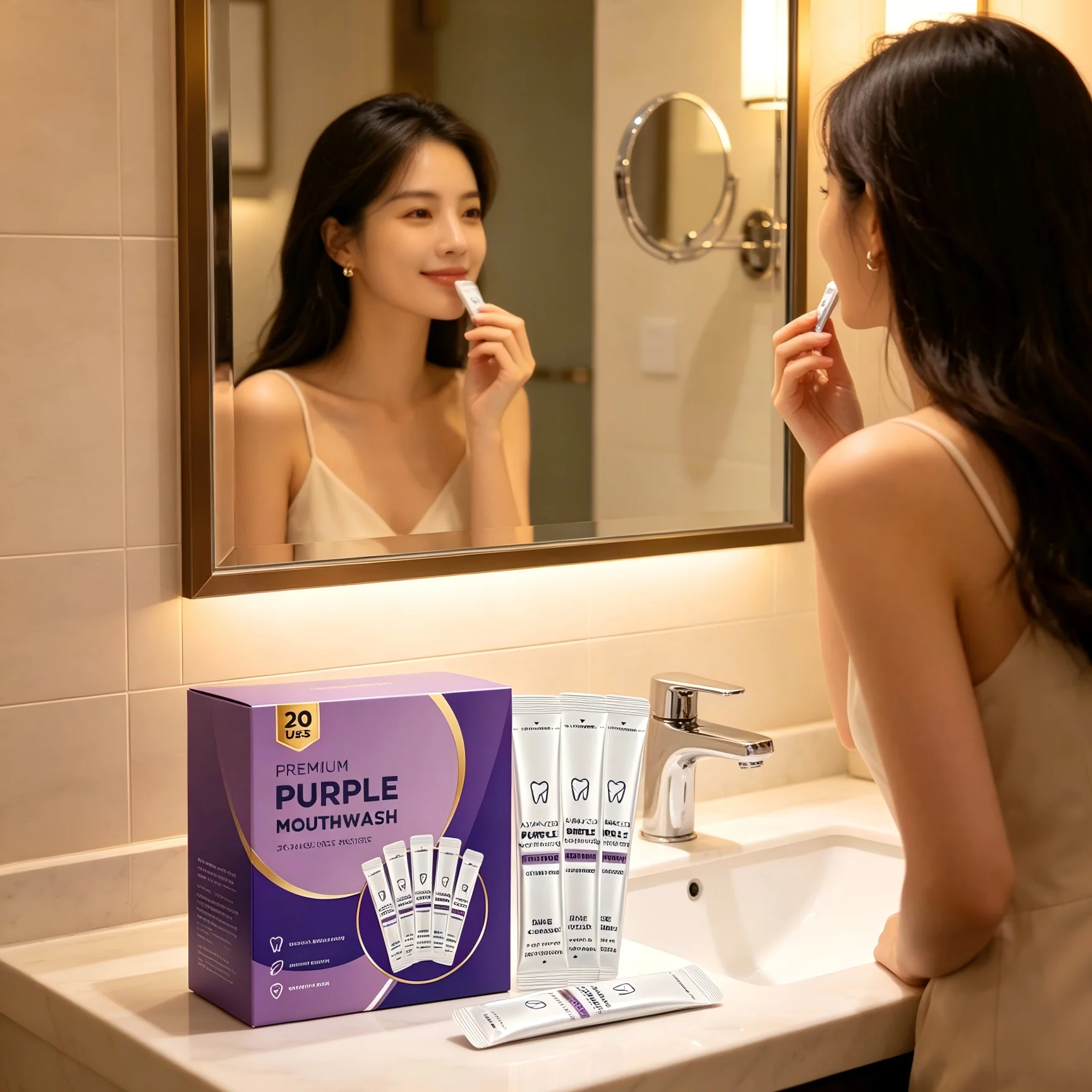 Purple Mouthwash Bad Breath Treatment Teeth Cleaning Breath Freshener Color Correction Brighten Teeth Whitening Mouthwash 20pcs