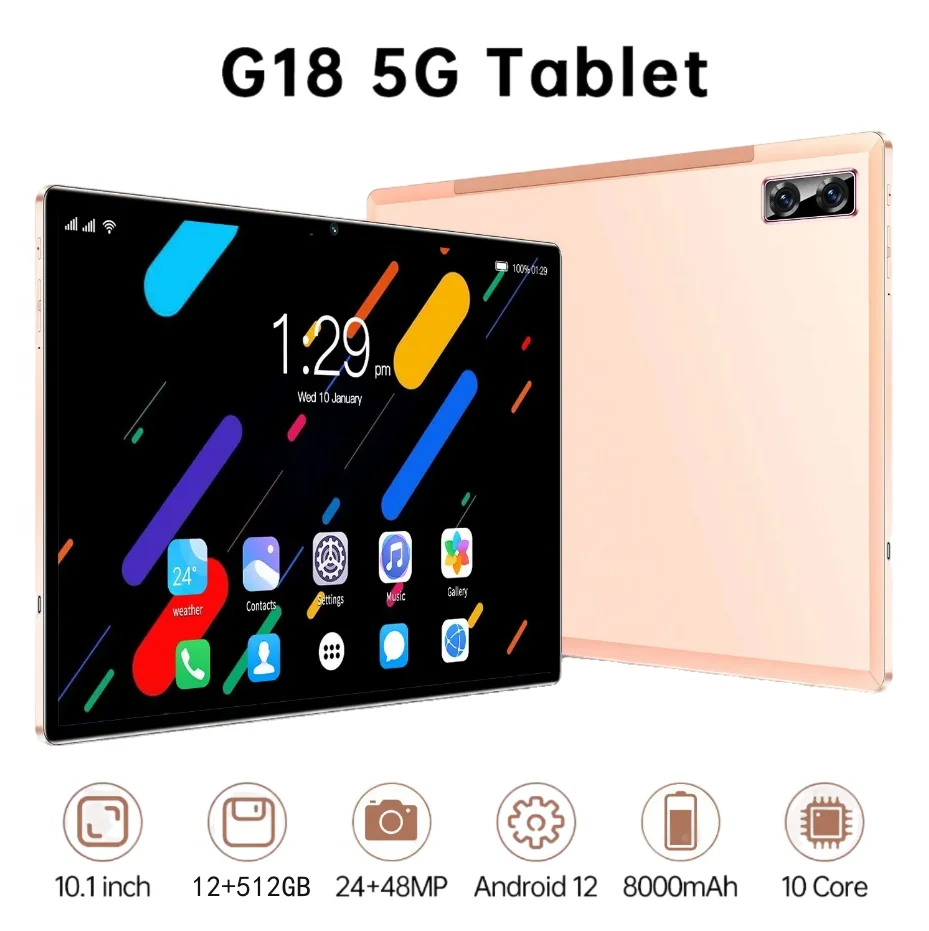 

2024 Tablet G18 Android 12 16GB RAM 512GB ROM 10.1-inch Deca-Core Bluetooth 5.0 WPS 5G/4G WIFI Dual SIM Dual Holding Call Laptop