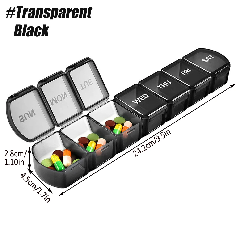 1 kleiner wöchentlicher Pillen-Organizer für 7 Tage, Tages-Pillenetui im Taschenformat, Tagesplaner, Pillenbox für Pillen/Vitamin/Fischöl/Ergänzungsmittel – Detail 4