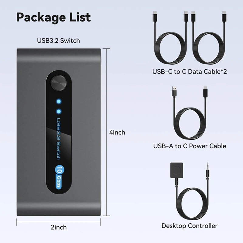 WISH 10Gbps USB 3.2 Switch USB C Switch,4 Port USB Switcher For PC Laptop Share Keyboard Mouse Supports USB C Input