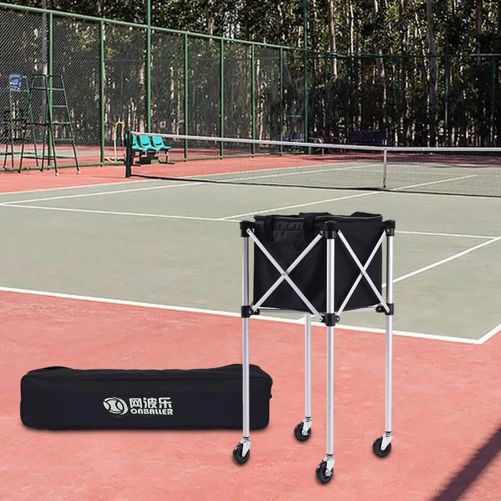 Tennis Ball Cart Sports Teaching Cart with Casters Aluminum Alloy*Foldable Storage Container Easy Transportation Collector