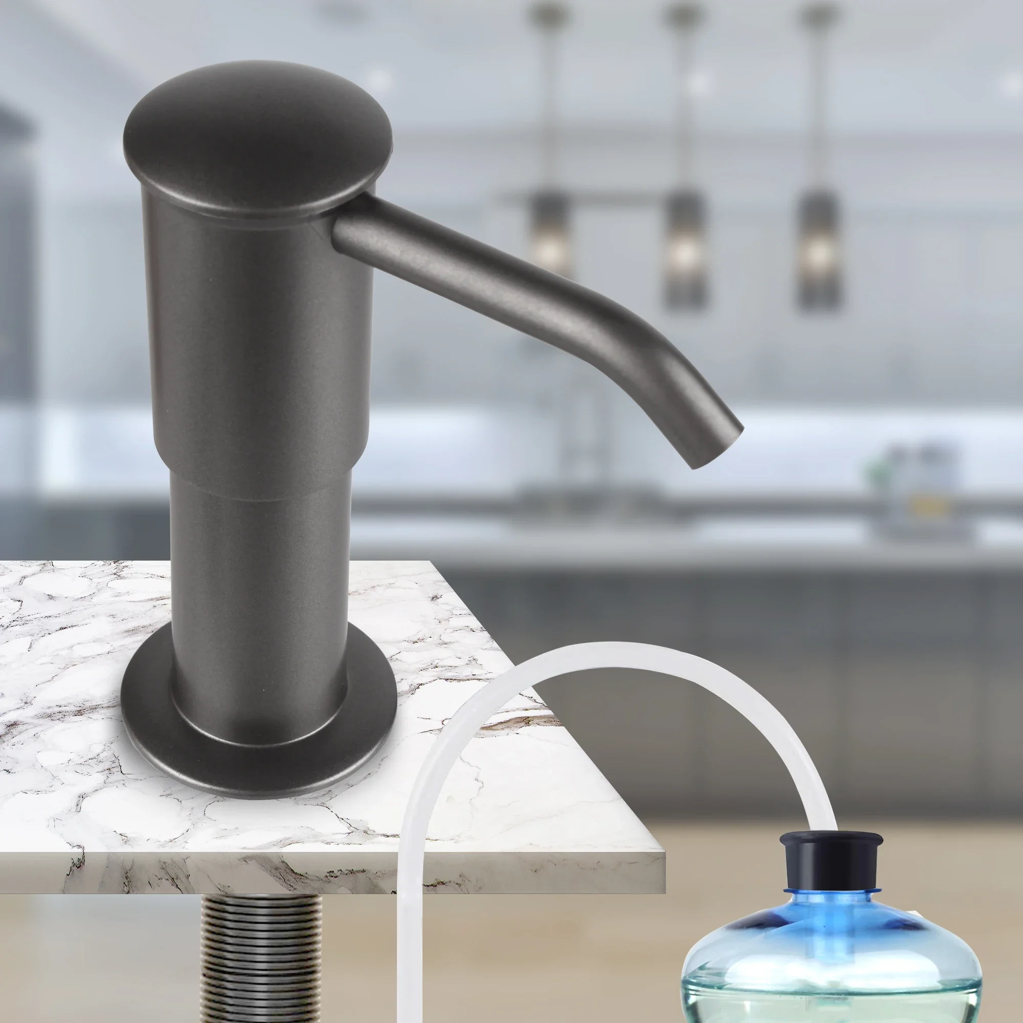 

The Big Size(Gray) Kitchen Sink Soap Dispenser ABS Pump Built In Soap Dispenser for Kitchen Sink with 1.5m (59) Extension Tube