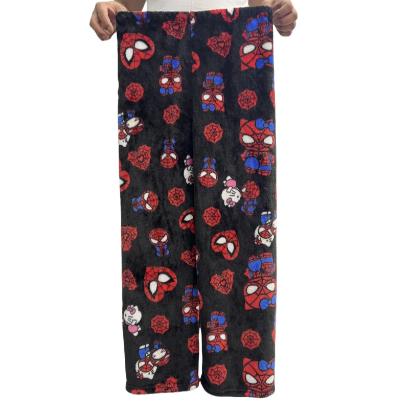 Sanrio Hello Kitty Flannel Pajamas Woolen Cartoon Casual Home Pants Autumn Winter Fashion Trousers Cotton Loose Pajama Pants