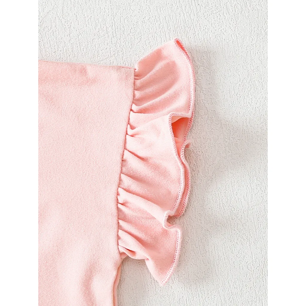 مجموعة ملابس لـ 0-3 سنوات طفلة لطيف الكرتون نمط القوس قصيرة الأكمام أعلى + الدنيم السراويل الصيف زي لفتاة طفل #3