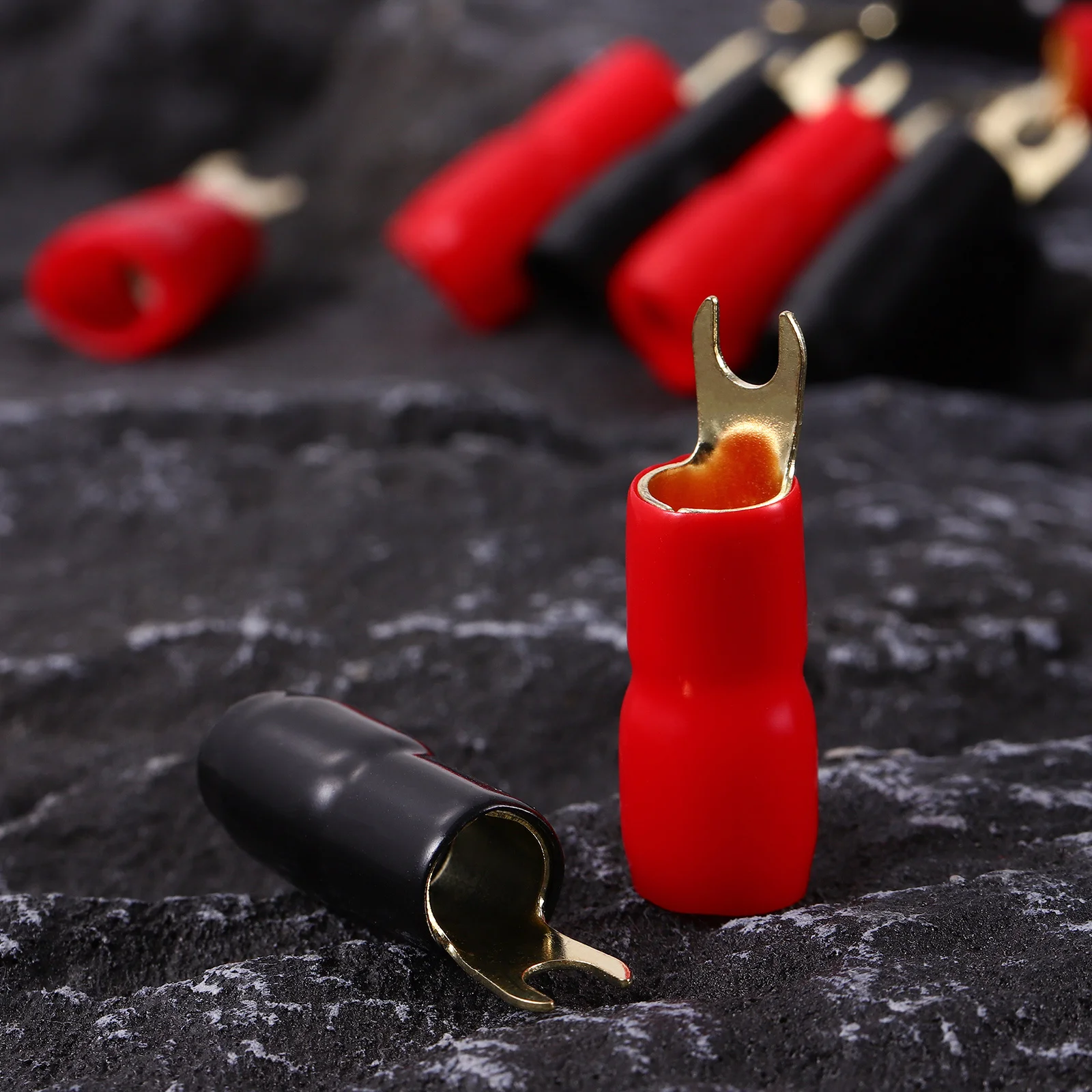 

10Pairs Crimp Spade Terminal Connectors Copper 4Ga Fork Speaker Wire Red Black Barrier Spades High Audio 4Ga Terminal