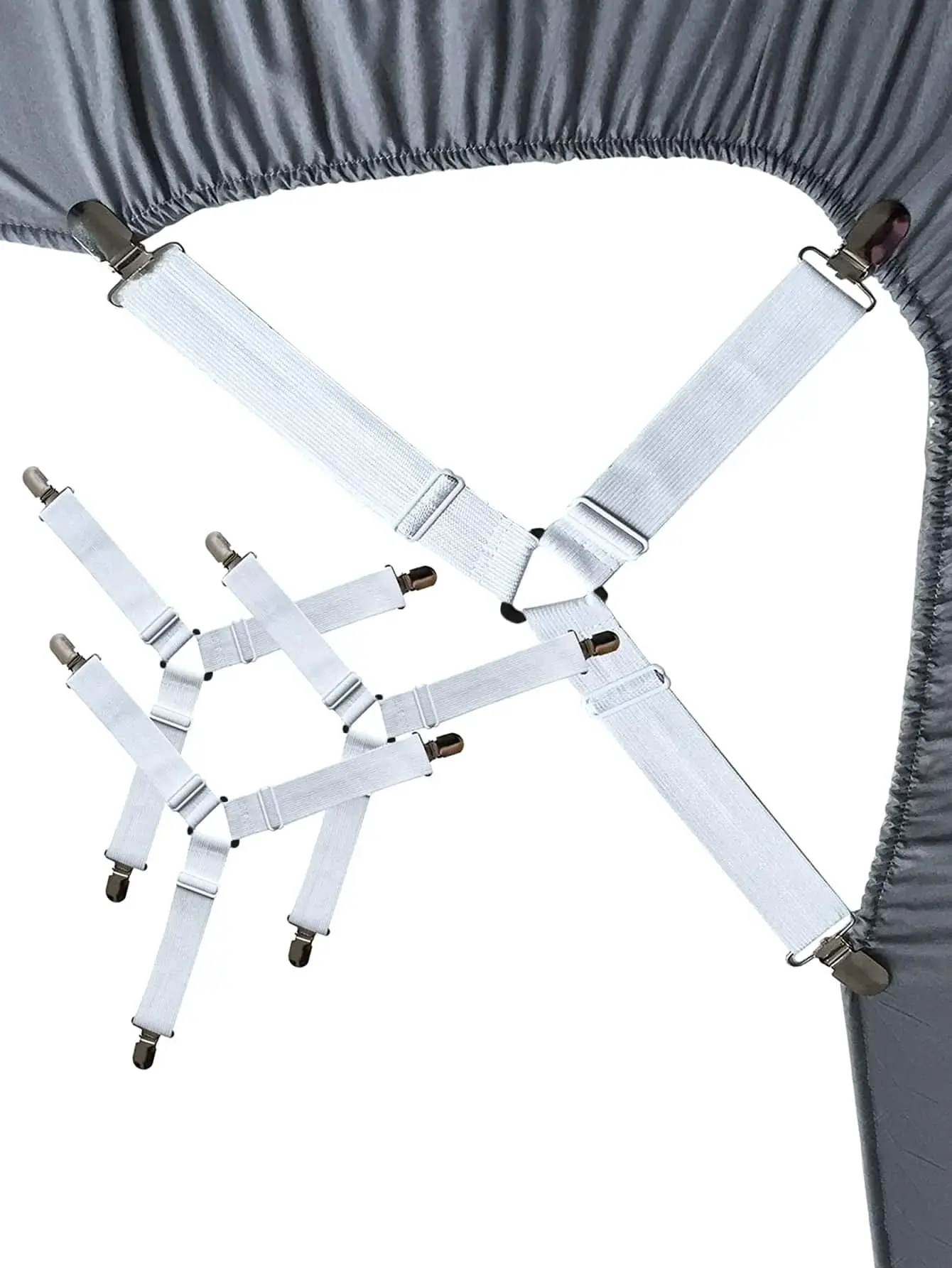 4 Stück dreieckige Bettlakenhalter, Spannbettlaken-Clips, verstellbare Bettlaken-Hosenträger, Matratzengreifer-Clips für Bett, Matratzenbezug – Detail 6