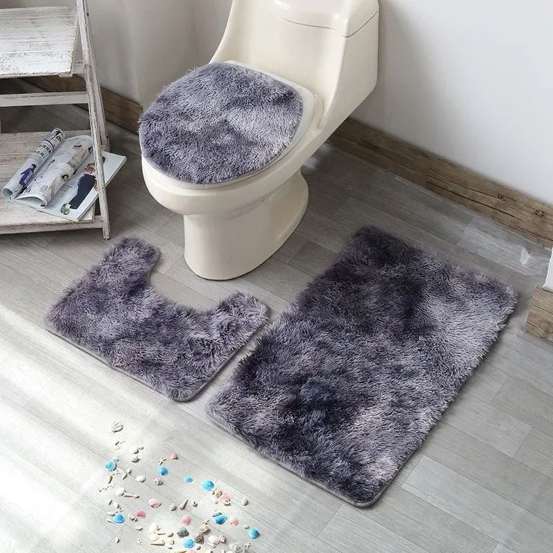 

3pcs Set Toilet Rug Bathroom Floor Mats Bath Mat Rug Bathroom Products Rug Toilet Mat Bathtub Anti-slip Carpet