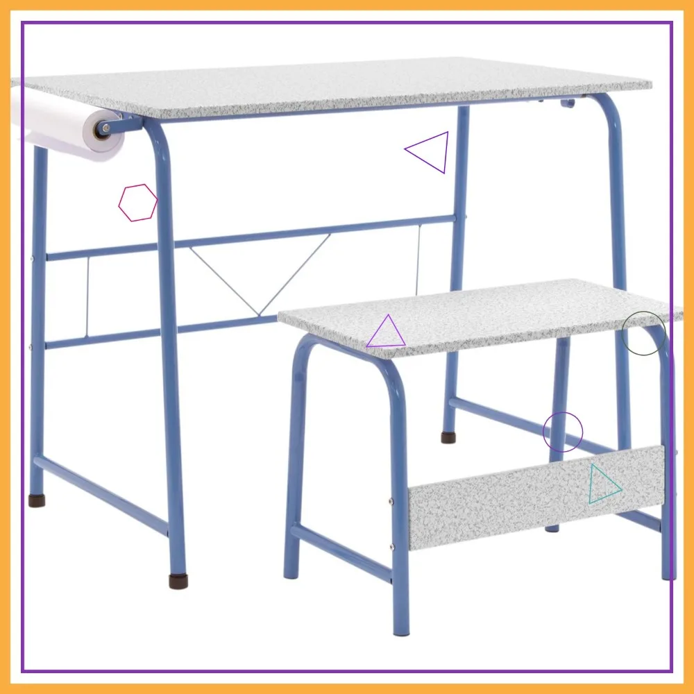 

Kids Craft Table with Bench, Blue or Gray Art Desk for Children, Durable Steel Frame