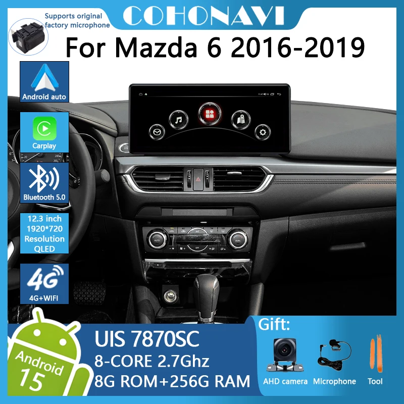 COHO 12.3  Android15  For Mazda 6 2016-2019 Dual System 8+256G Car Video Player Pultimedia GPS Auto Radio Stereo 8-Core 4G WIFI