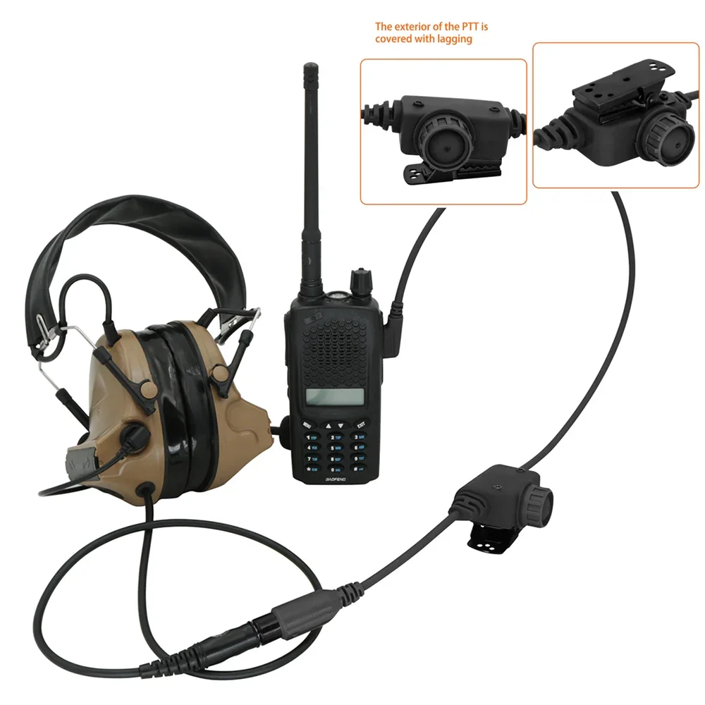 COMTAC II Tactical U94 Ptt RAC Ptt Kenwood Plug for Baofeng UV5R UV82 for PELTORHeadset Airsoft Shooting Headphones Gel Earmuff