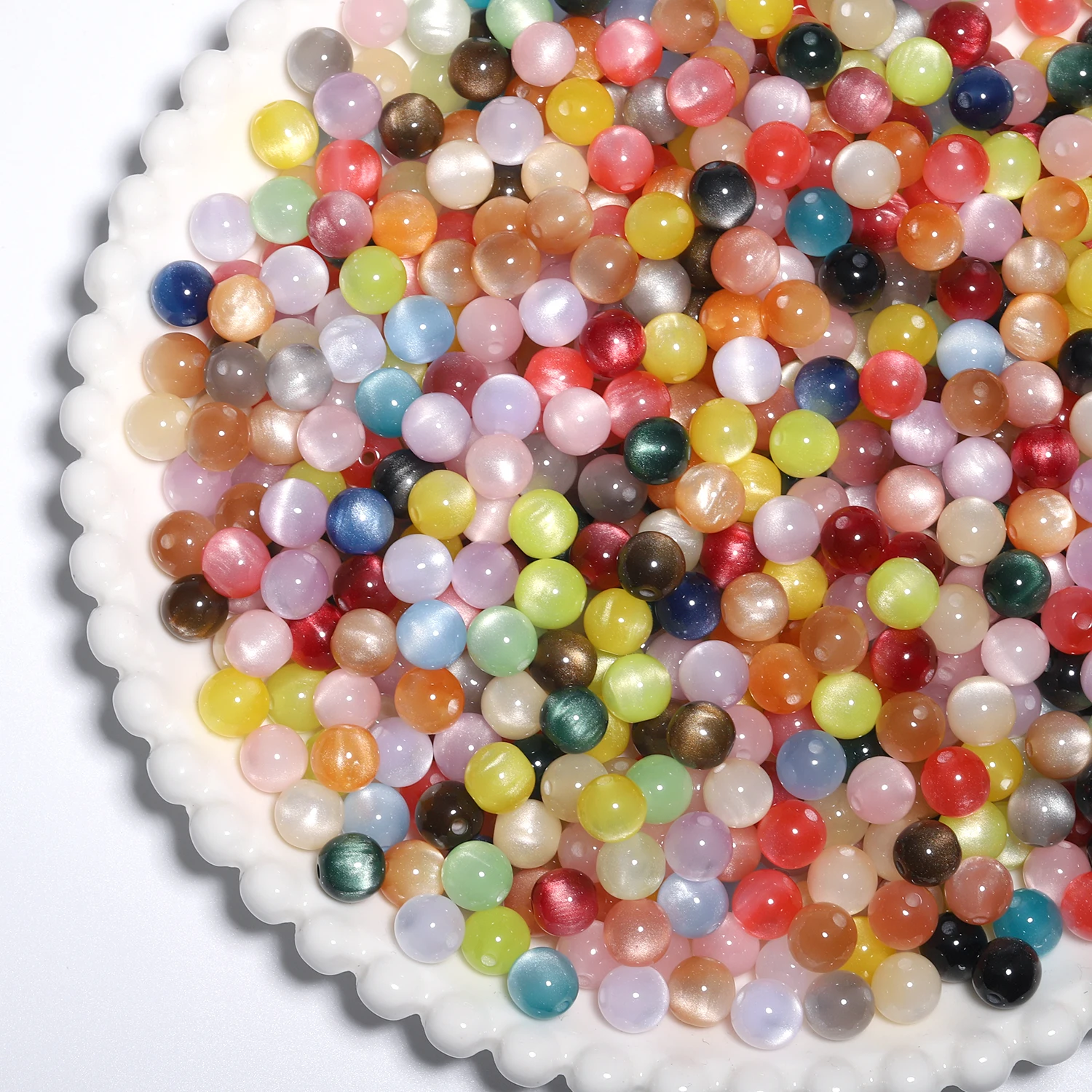 Mixed Colors Shiny Resin Cat Eye Beads Round Loose Spacer Beads For Jewelry Making DIY Necklace Bracelets Accessories 8mm 50pcs